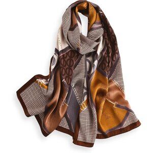 🆕 Women Brown Mulberry Silk Long Scarf Large Oblong Shawl Head Neck Hair Wrap
